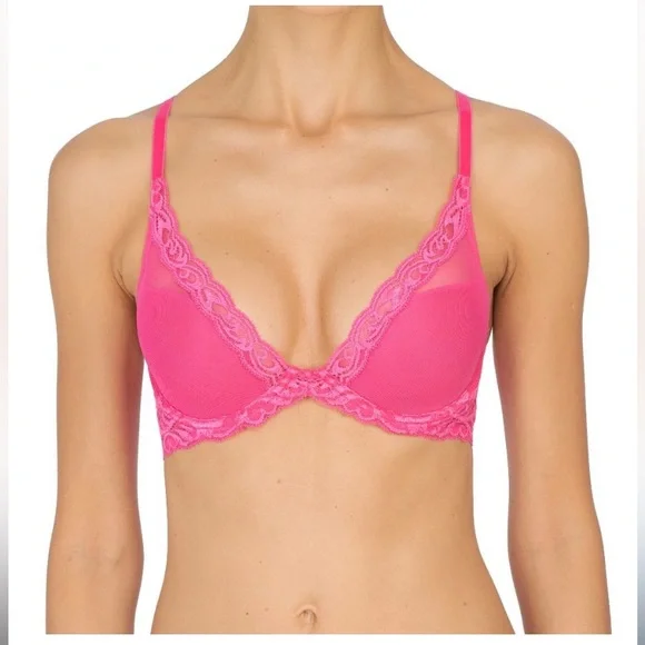 Natori Feathers Plunge Bra Size 32DD Hot Pink - Picture 1 of 7